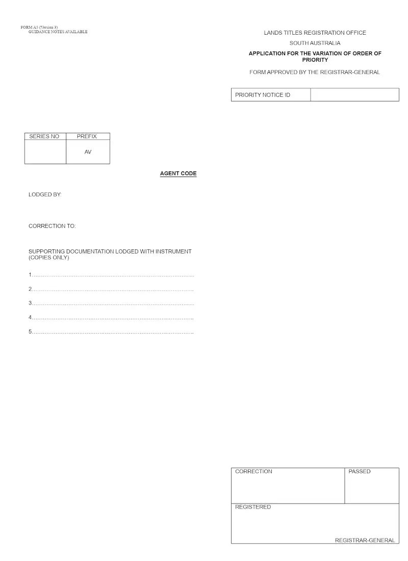 Application for the Variation of Order of Priority (Form A5)