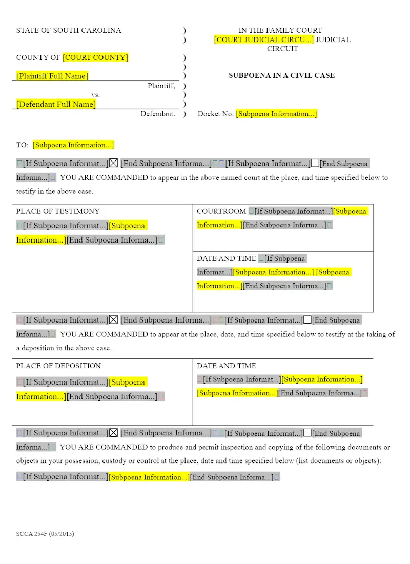 Subpoena (SCCA 254F)