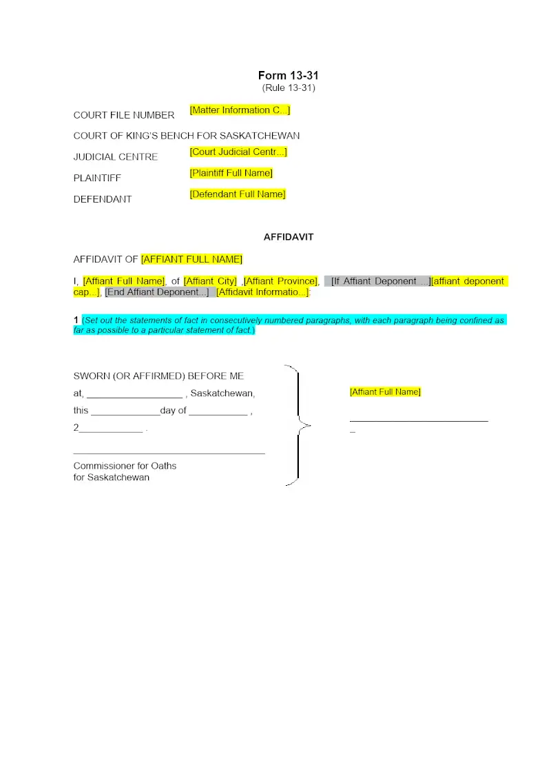 Affidavit (Form 13-31)