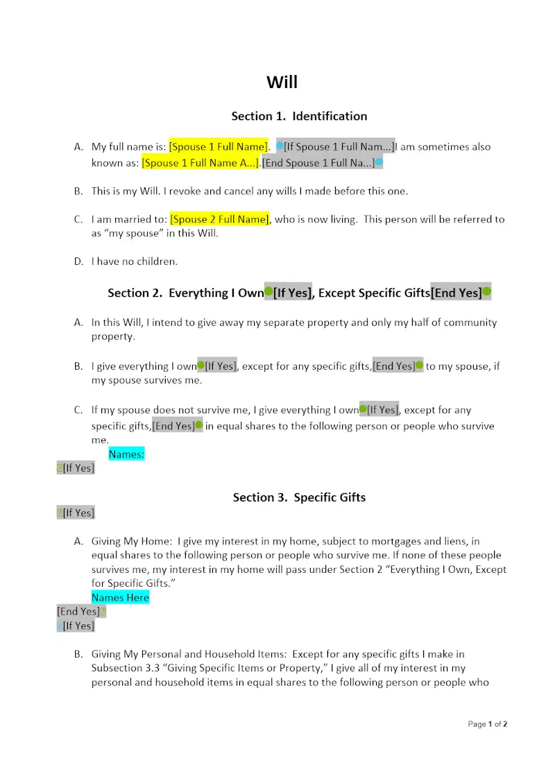 Will, Married, No Kids - Spouse 1