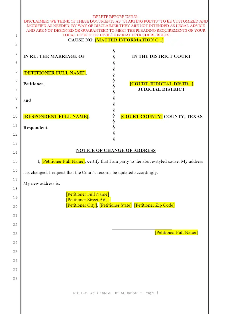 Notice of Change of Address