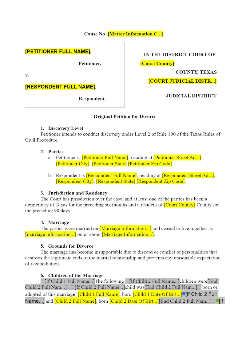 Petition for Divorce