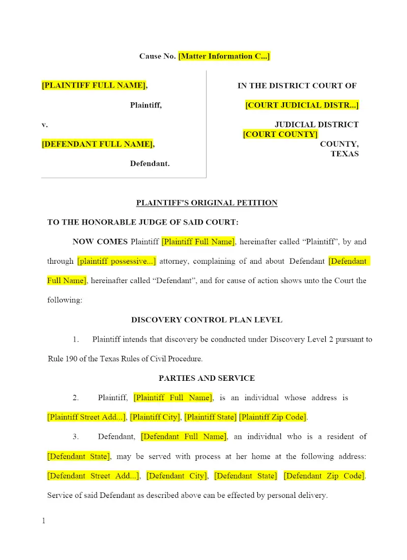 Personal Injury Petition