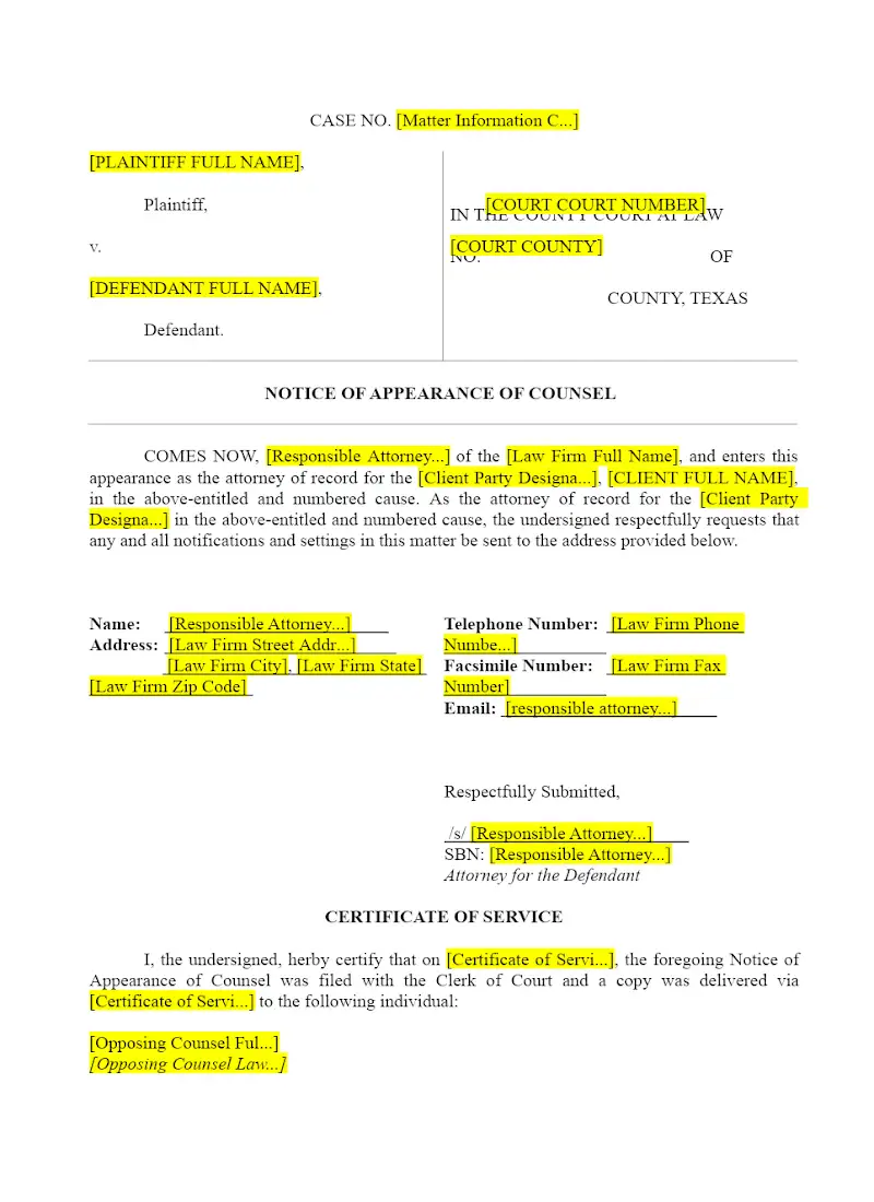 Notice of Appearance of Counsel