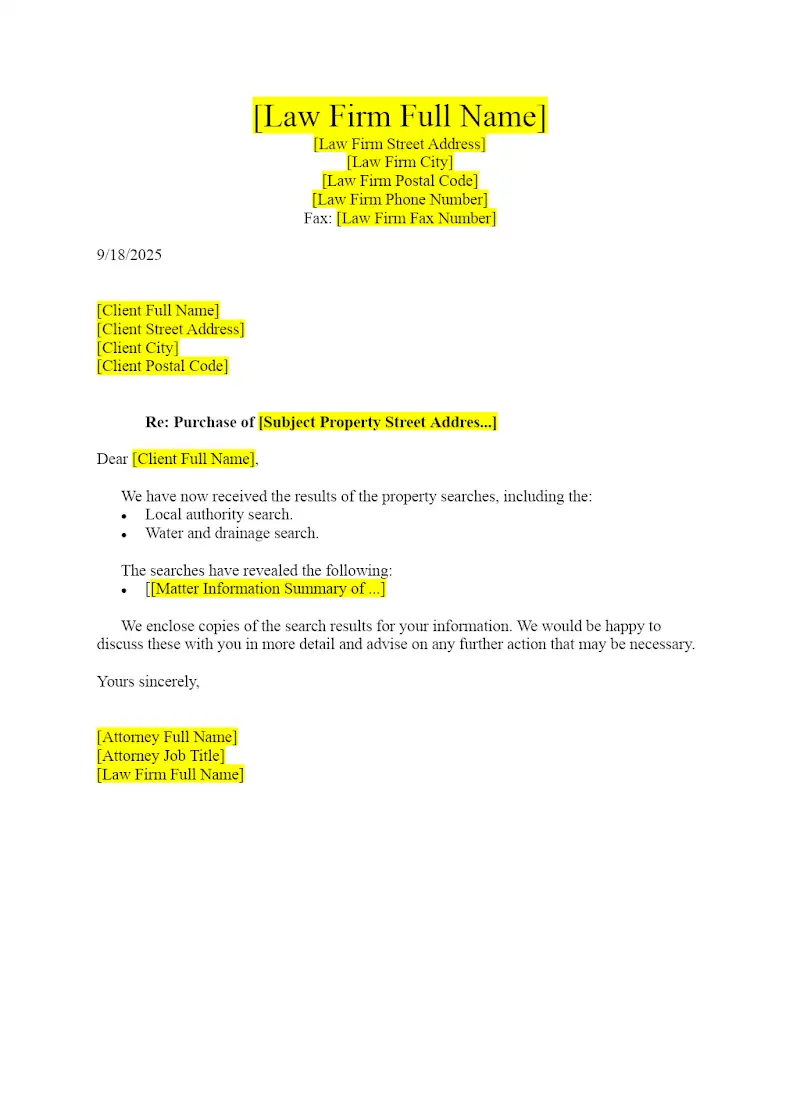 Letter re Search Results