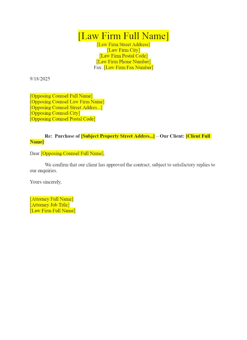 Letter re Contract Approval