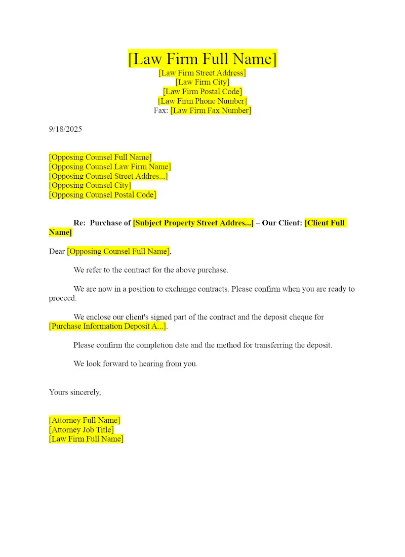 Letter Exchanging Contracts