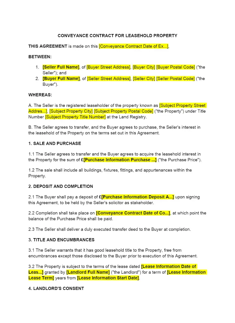 Conveyancing Contract - Leasehold