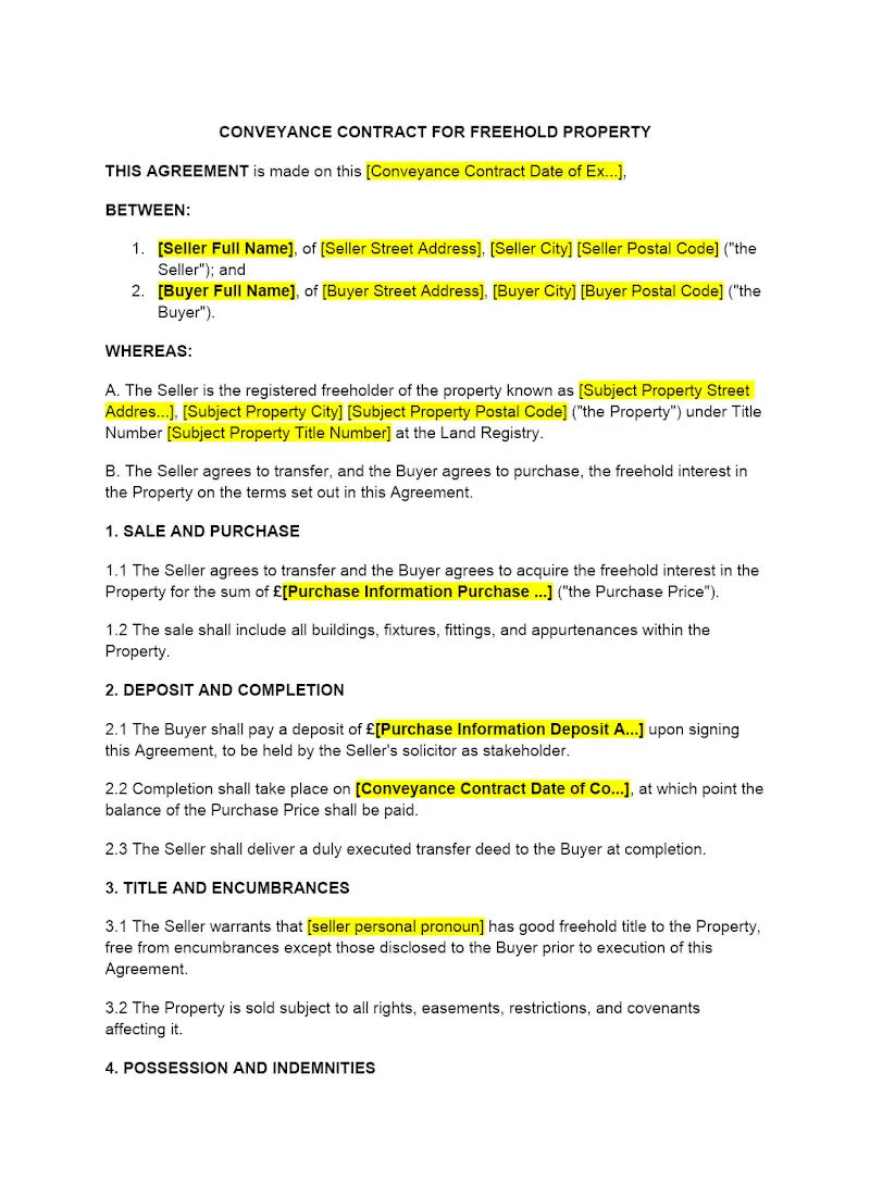 Conveyancing Contract - Freehold