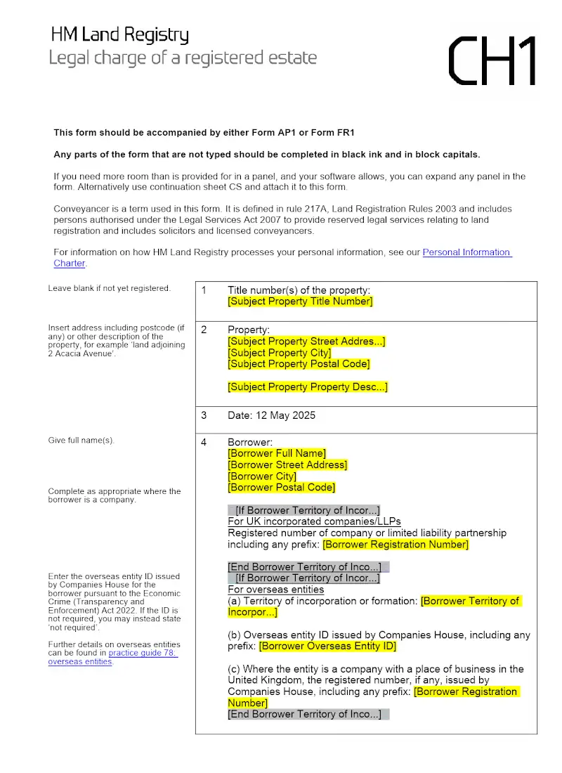 Legal Charge of Registered Estate (Form CH1)