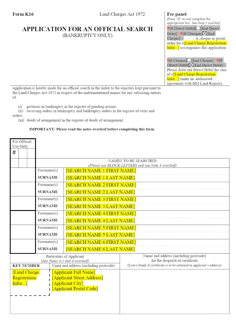 Application for Official Search (Form K16)