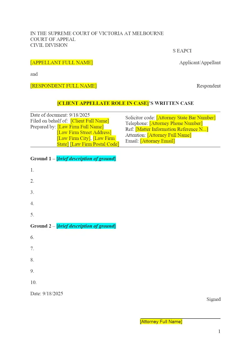 Written Case Template