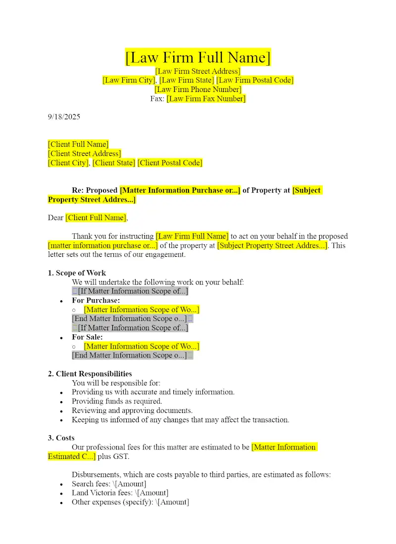 Engagement Letter (Conveyancing)