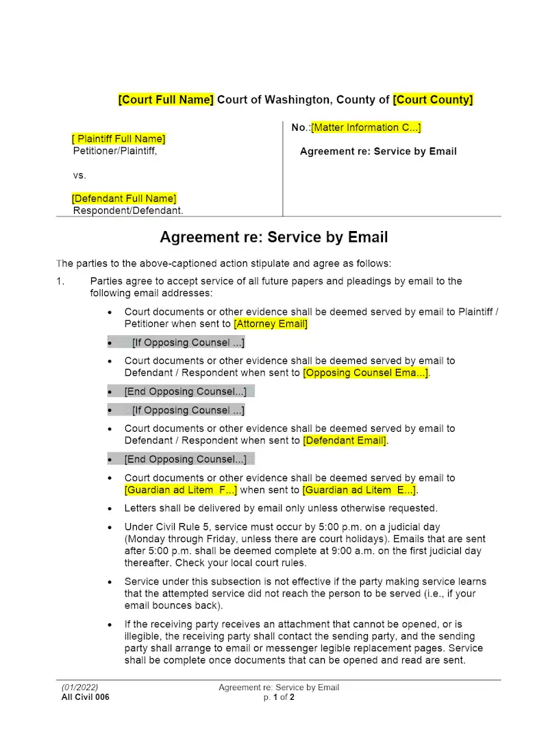 Email Service Agreement (Form CIV 006)