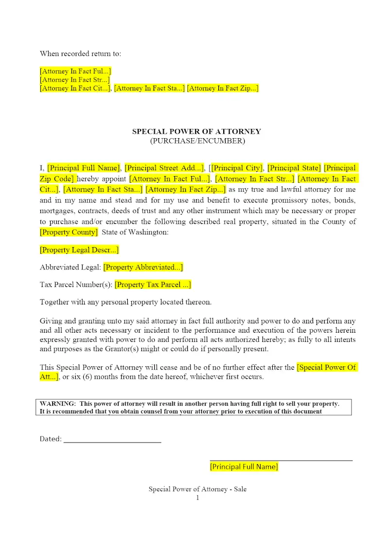 Special Power of Attorney - Purchase
