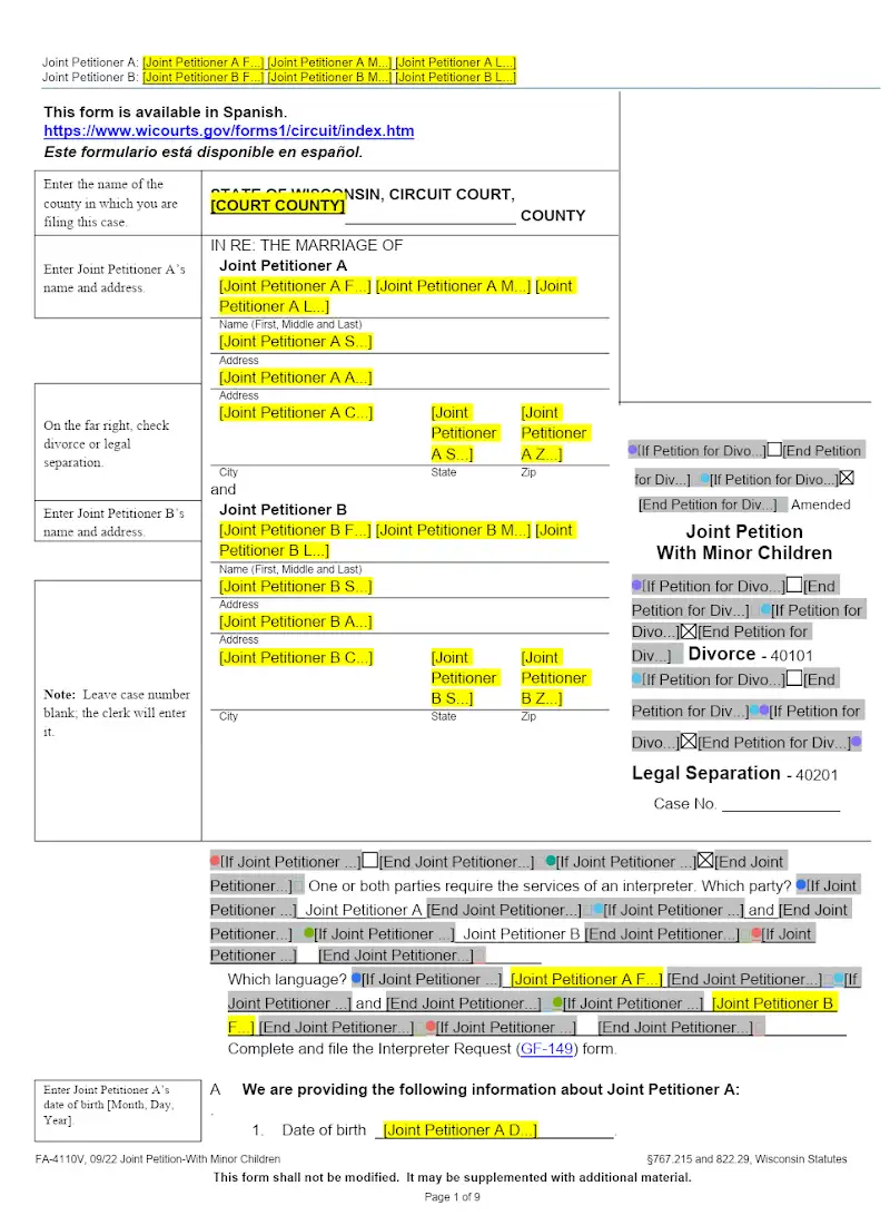Joint Petition with Minor Children (FA-4110V)