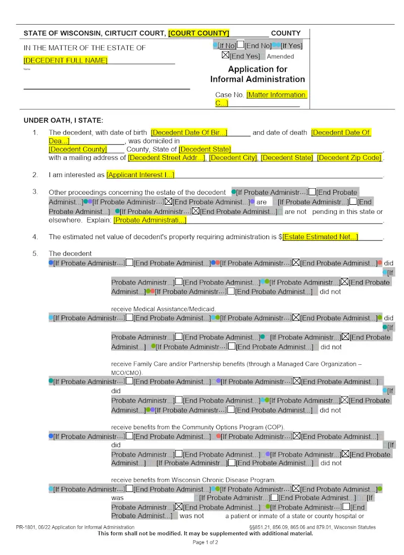 Application for Informal Administration (PR-1801)