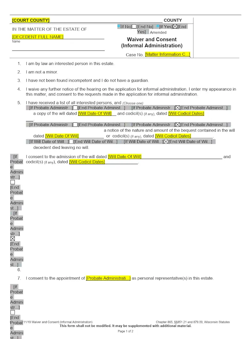 Waiver and Consent - Informal Administration (PR-1803)