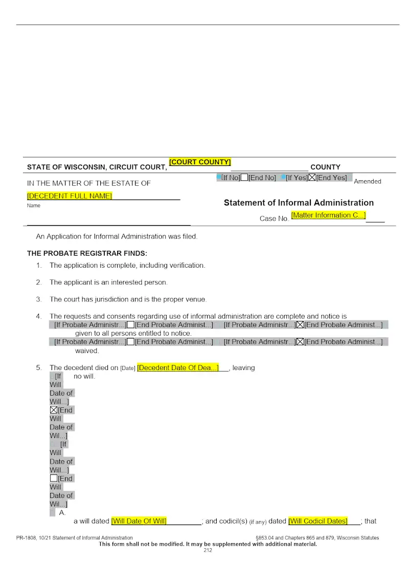 Statement of Informal Administration (PR-1808)
