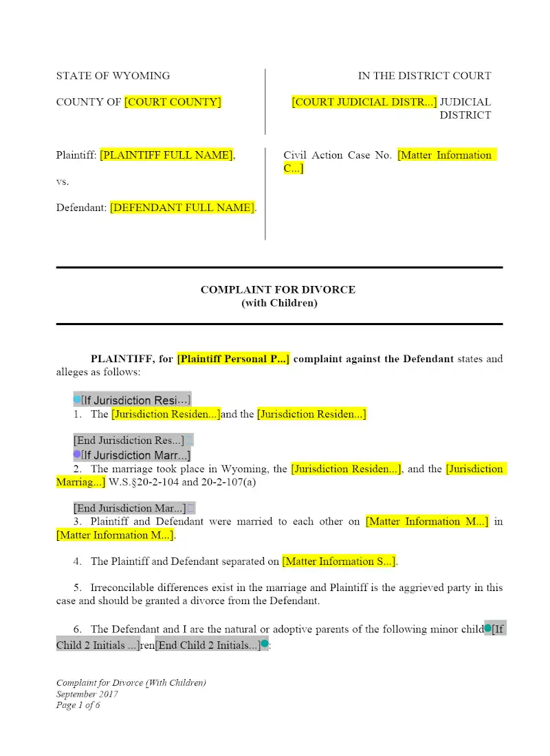 Complaint for Divorce with Children (DWCP 7)