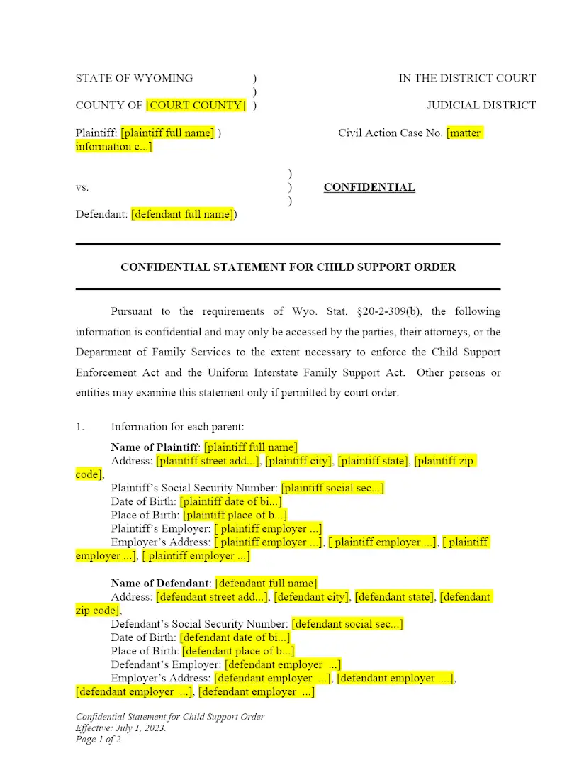 Confidential Statement for CSO (Form DWCP09)