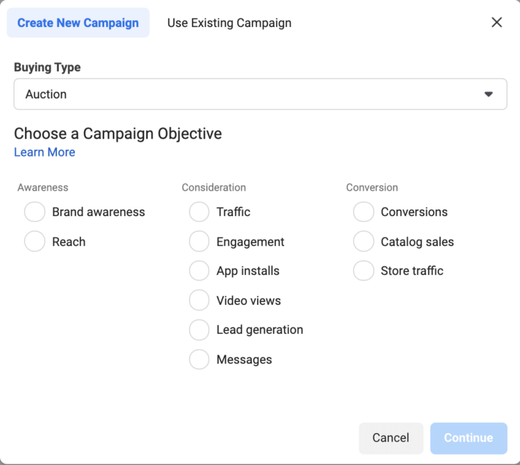 Choose your Facebook ad campaign objective