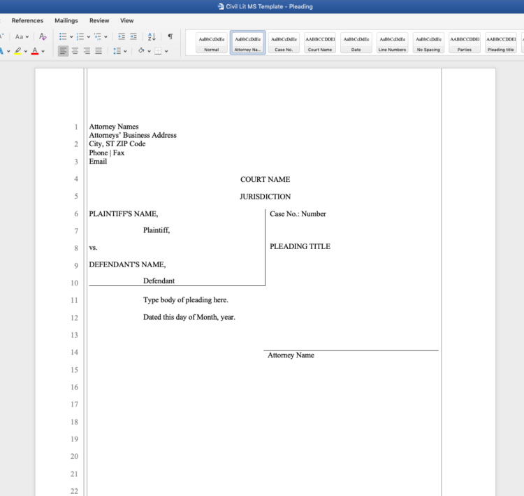 civil litigation pleadings template