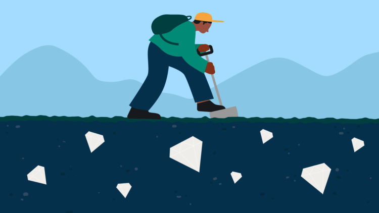 Illustration of someone digging for buried treasure