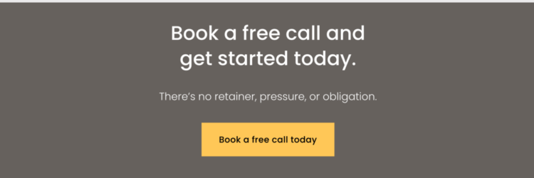 Screenshot from Fresh Legal's homepage with clear "Book a free call today" CTA button