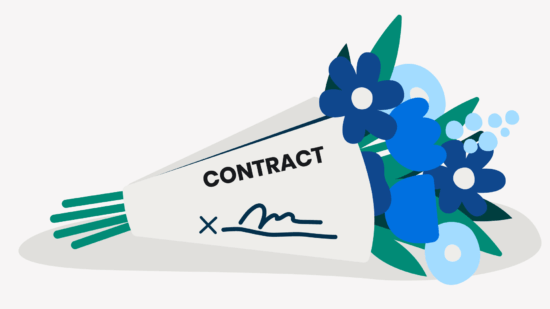Illustration of a bouquet of flowers with a contract written on them