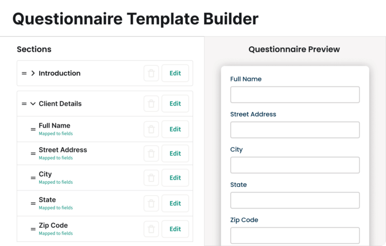 Questionnaires for lawyers for client information gathering - online