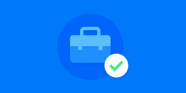 Blue toolbox on a blue background with a green checkmark in front of it.