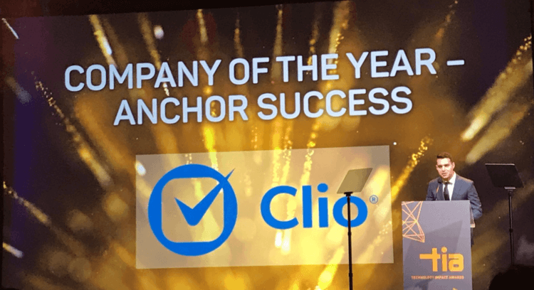 George Psiharis, COO of Clio, accepting the 2019 Company of the Year Anchor Success award,