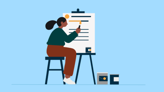 Illustration of someone painting a legal document on an easel