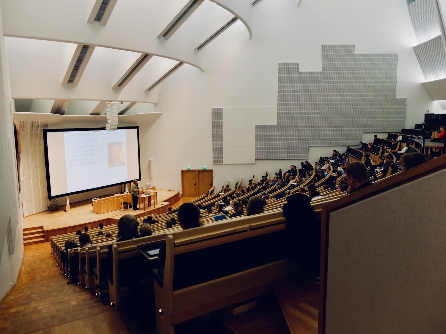 A photo of a lawyer speaking at a law school lecture