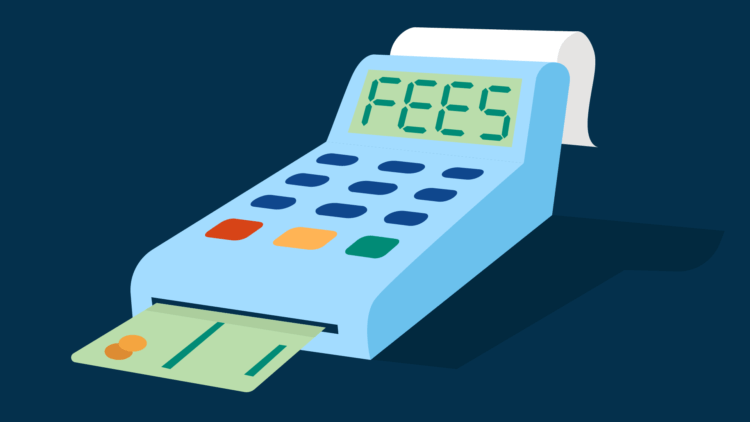 A graphic of a payment processing machine with the word "fees" on the screen
