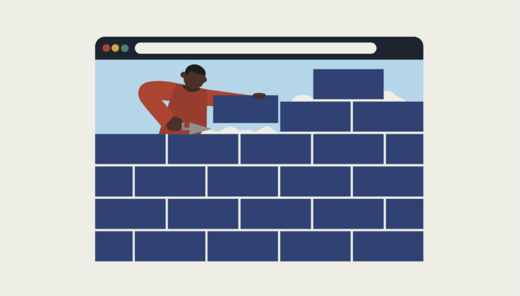 Lawyer building brick wall in online browser