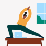 An illustration of a lawyer doing yoga to de-stress