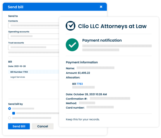 Clio Manage_Clio Payments_Send Bill and Payment Notification