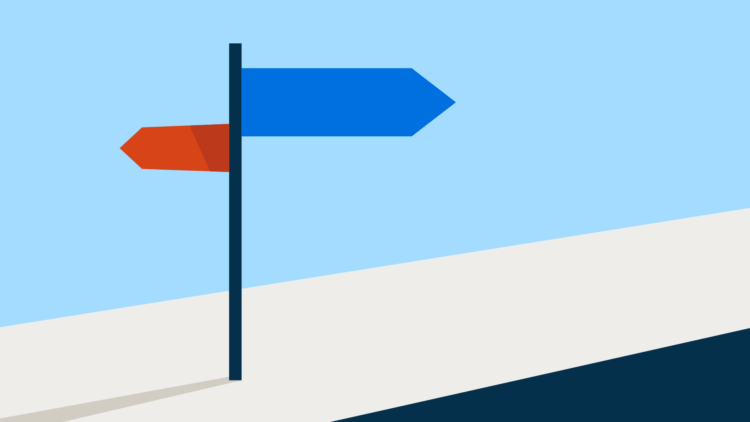 An illustration of a sign showing two directions to go