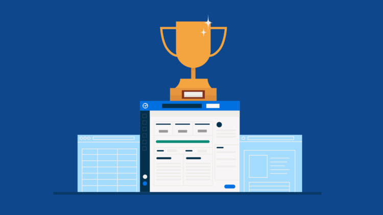 An illustration of a trophy on of webpages meant to convey the best legal matter management software