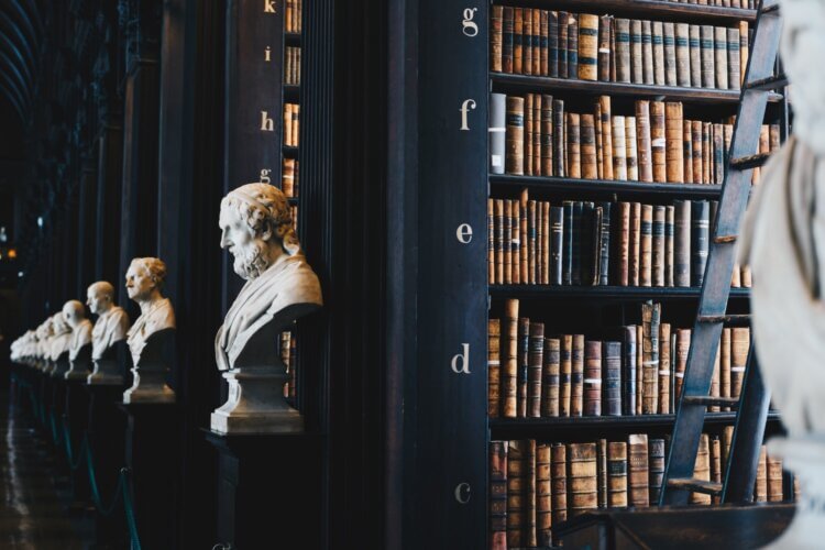 A photo of a bookshelf inside of a historic library. This is meant to symbolize the history of International Be Kind to Lawyers Day