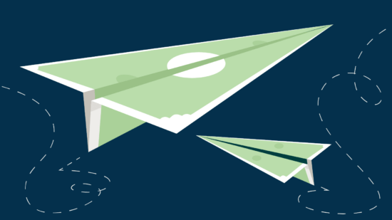 Illustration of dollar bill folded into a paper airplane