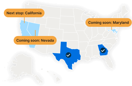 Map of the US with California and Illinois coming soon. Georgia as the next stop.