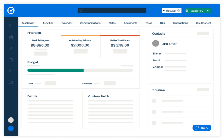 Clio Manage Matters Dashboard Simplified UI Case Management