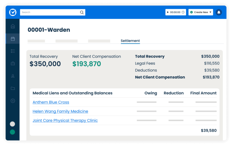 Clio's Personal injury case management software | Settlement tracking