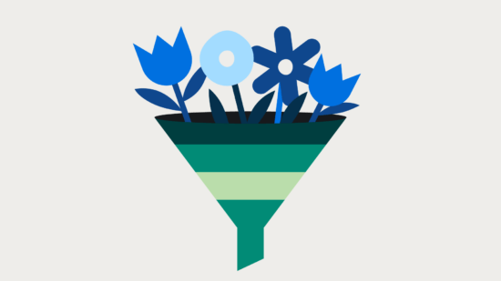 A marketing funnel with flowers growing out of it