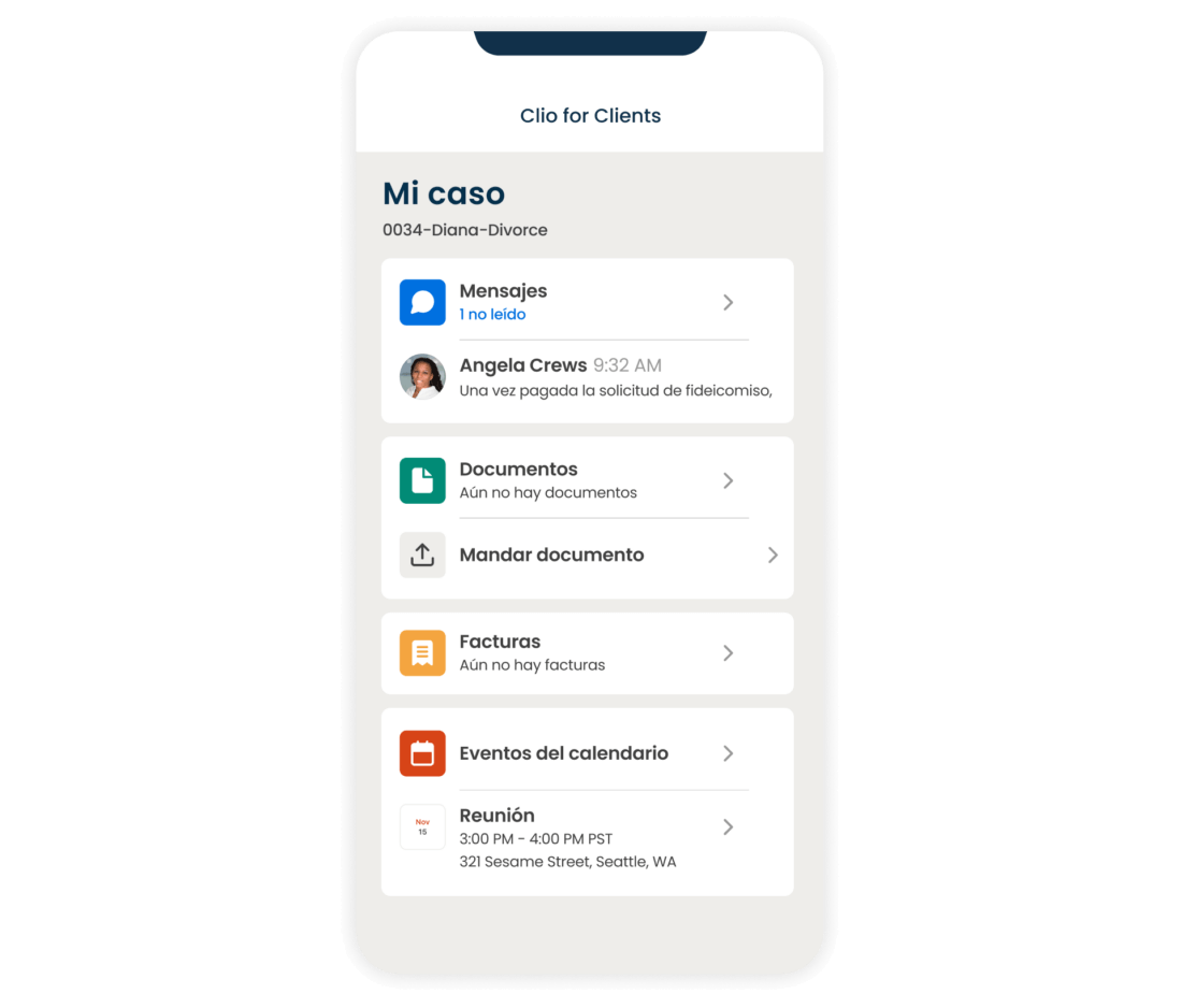 Clio for Clients ya está disponible en español. Clio