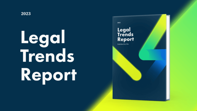 "2023 Legal Trends Report" written on the left, next to a graphic of the report as a book