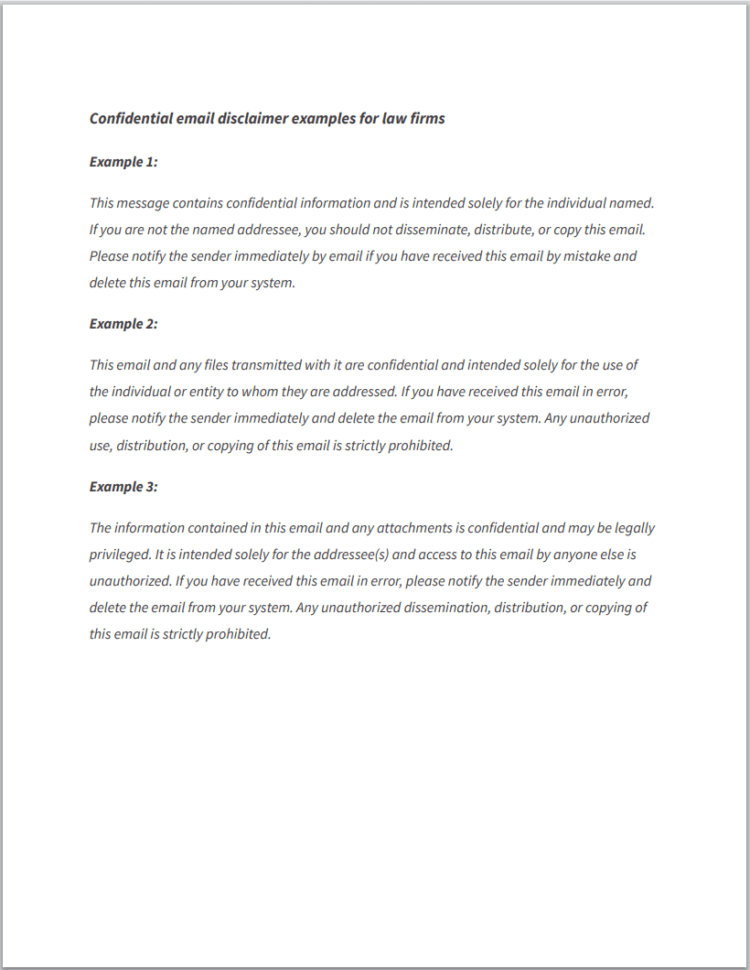 Confidential email disclaimer examples for law firms